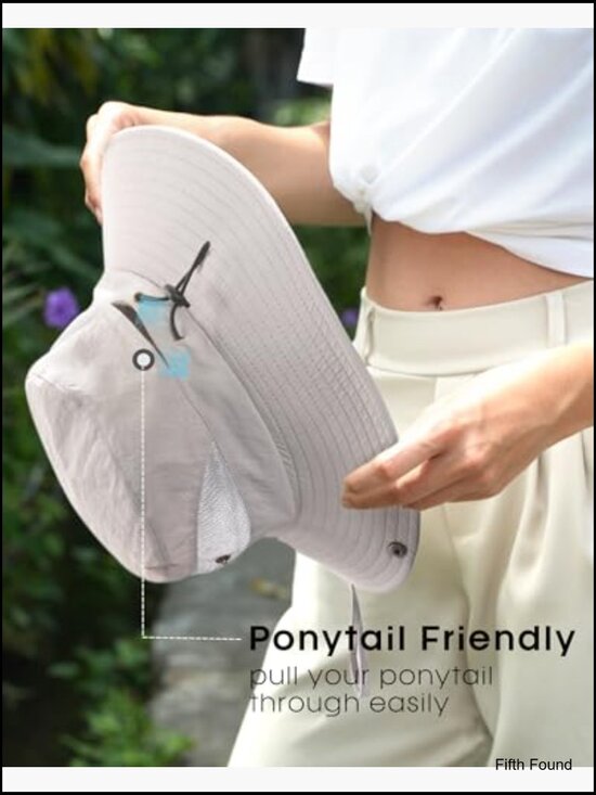 Women\'s UPF 80+ Sun Hat with Ponytail Hole Foldable Wide Brim Outdoor